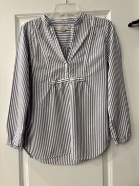 LOFT Blue & White Striped Split-Neck Tunic